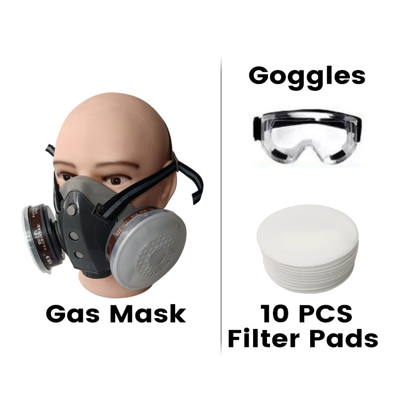 🔥Protection efficace – Masque à gaz double filtre au charbon actif