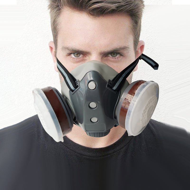 🔥Protection efficace – Masque à gaz double filtre au charbon actif
