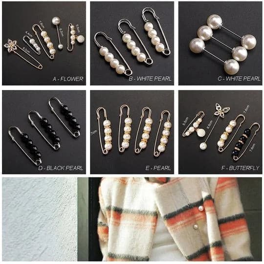 Broche de sécurité avec strass fantaisie et perles