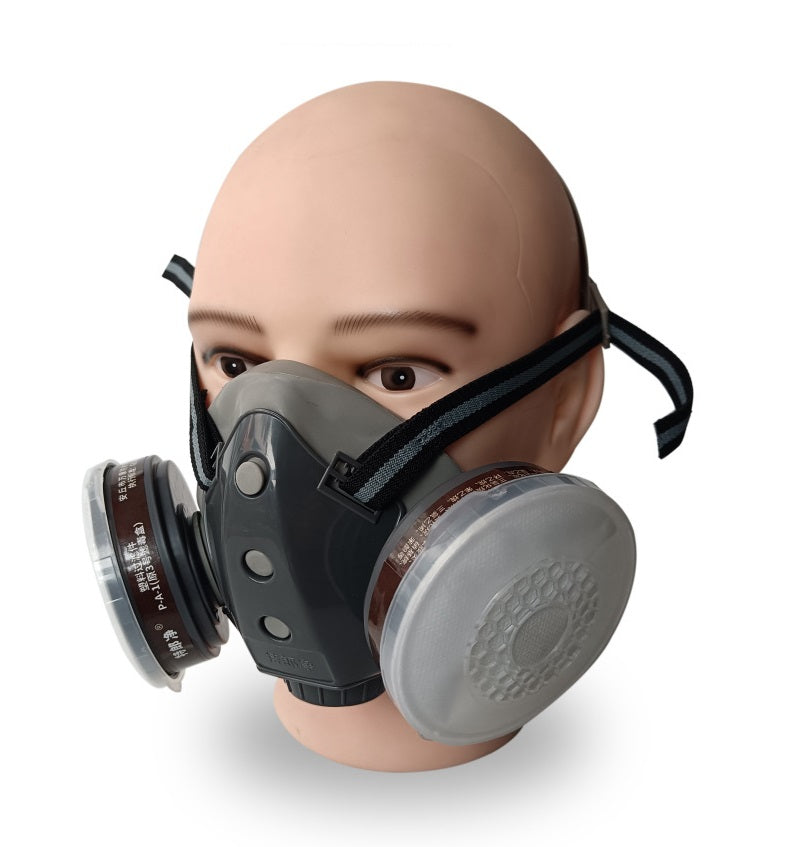 🔥Protection efficace – Masque à gaz double filtre au charbon actif