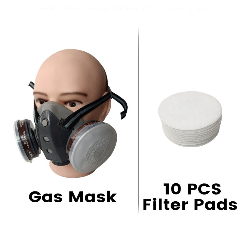 🔥Protection efficace – Masque à gaz double filtre au charbon actif