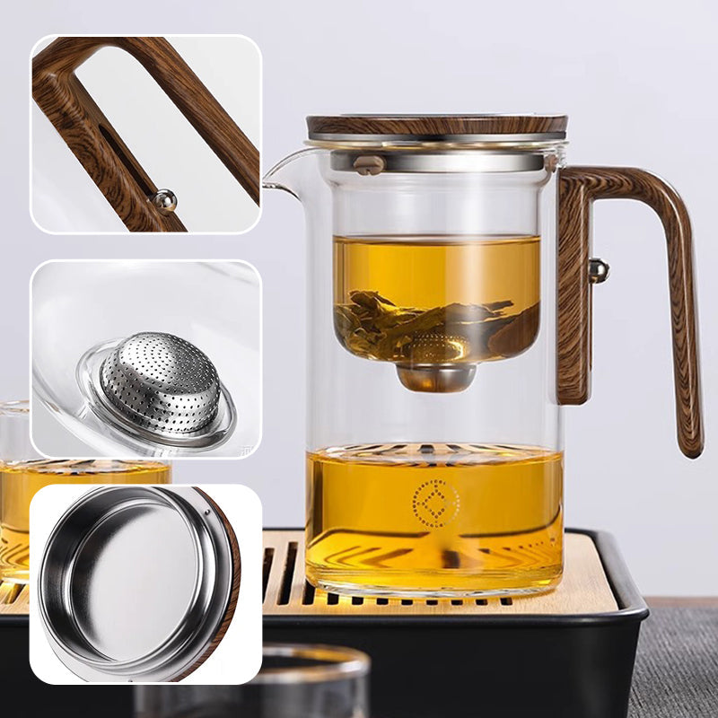 💥Théière en verre à séparation d'eau avec manche en bois✨