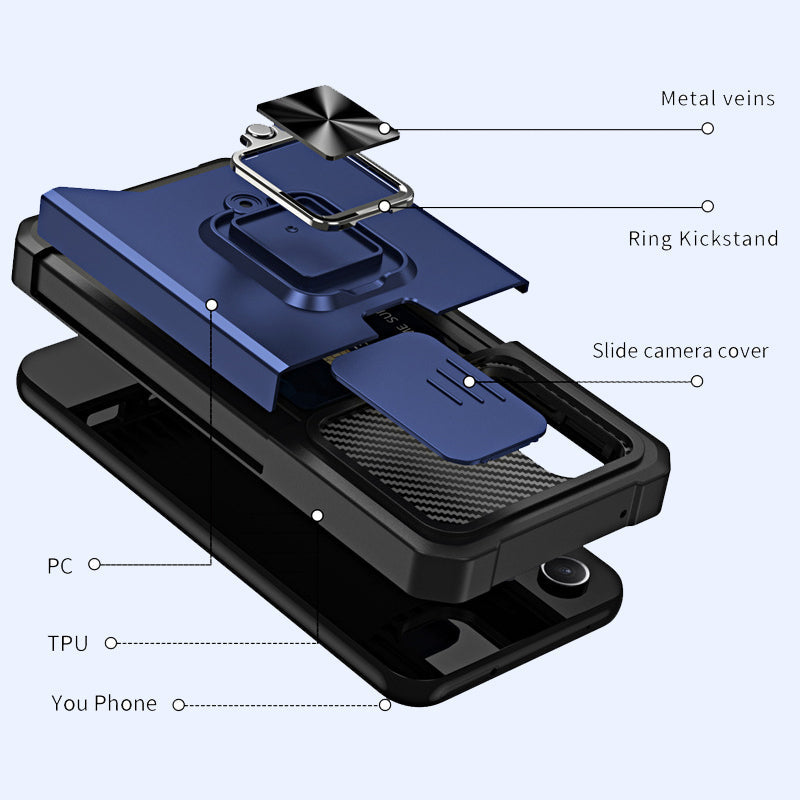 Étui antichoc pour téléphone portable avec couvercle coulissant pour appareil photo