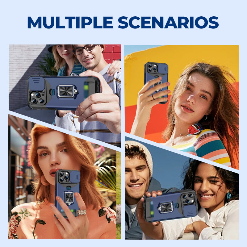 Étui antichoc pour téléphone portable avec couvercle coulissant pour appareil photo